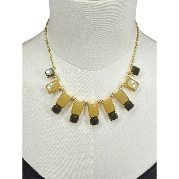 Kate Spade Colorblock Necklace Gold Tone Yellow Black Stones Retired Statement - Picture 1 of 6